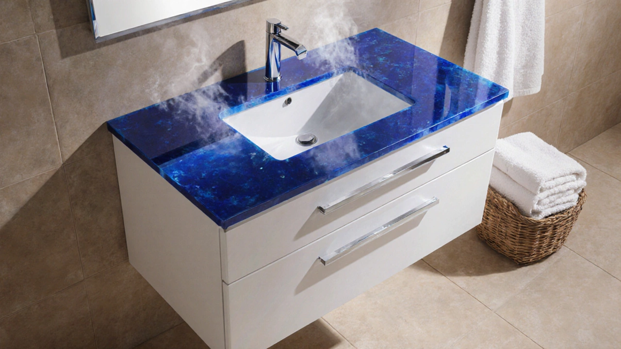 Элегантный ванна с мебелью, покрытой сапфировым покрытием, создающим блеск и роскошь.