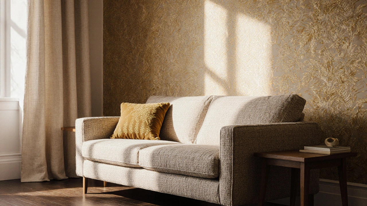 Какой цвет дивана подойдет к золотистым обоям: практичные решения для гостиной