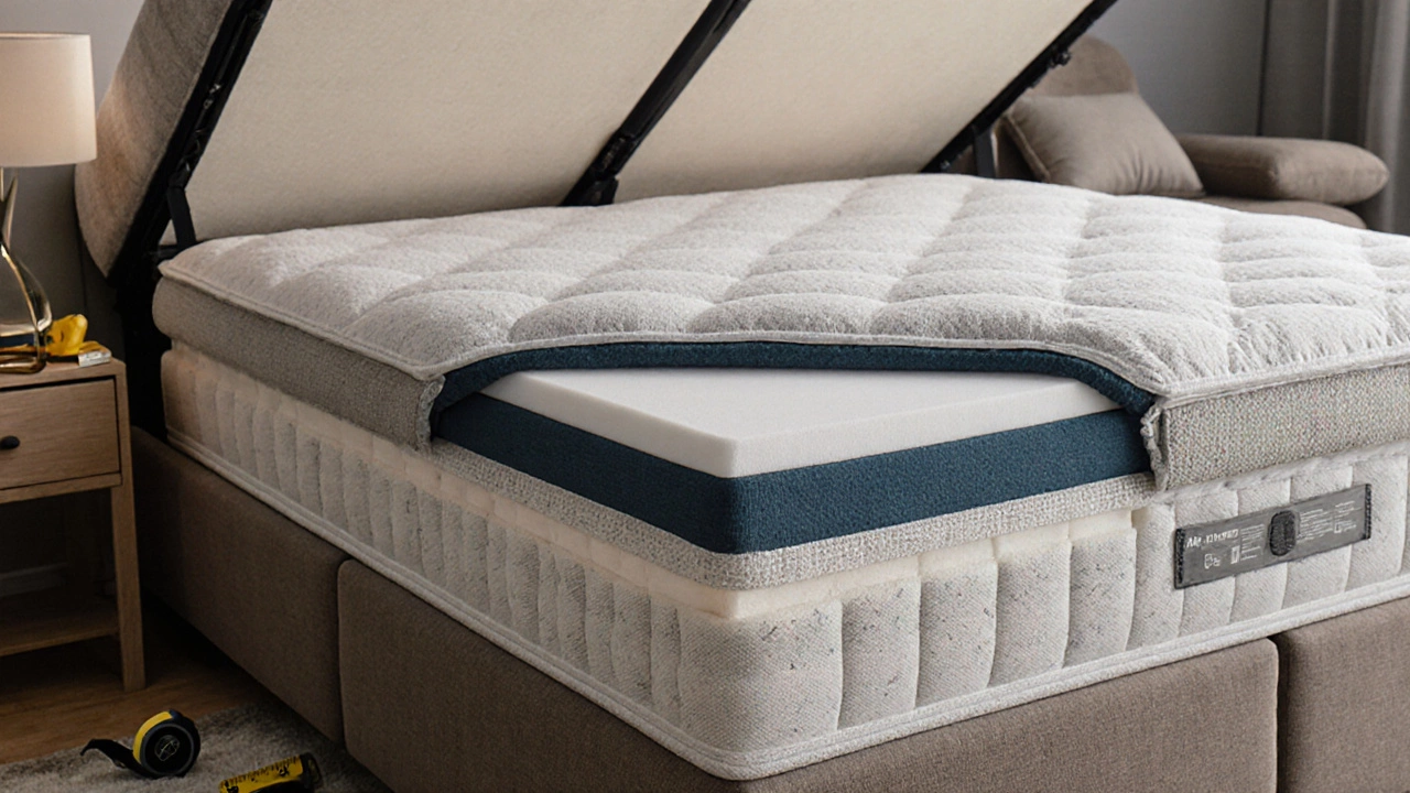 Разобранный матрас дивана с видимыми пружинами и плотным поролоном, показывающий внутреннюю конструкцию.