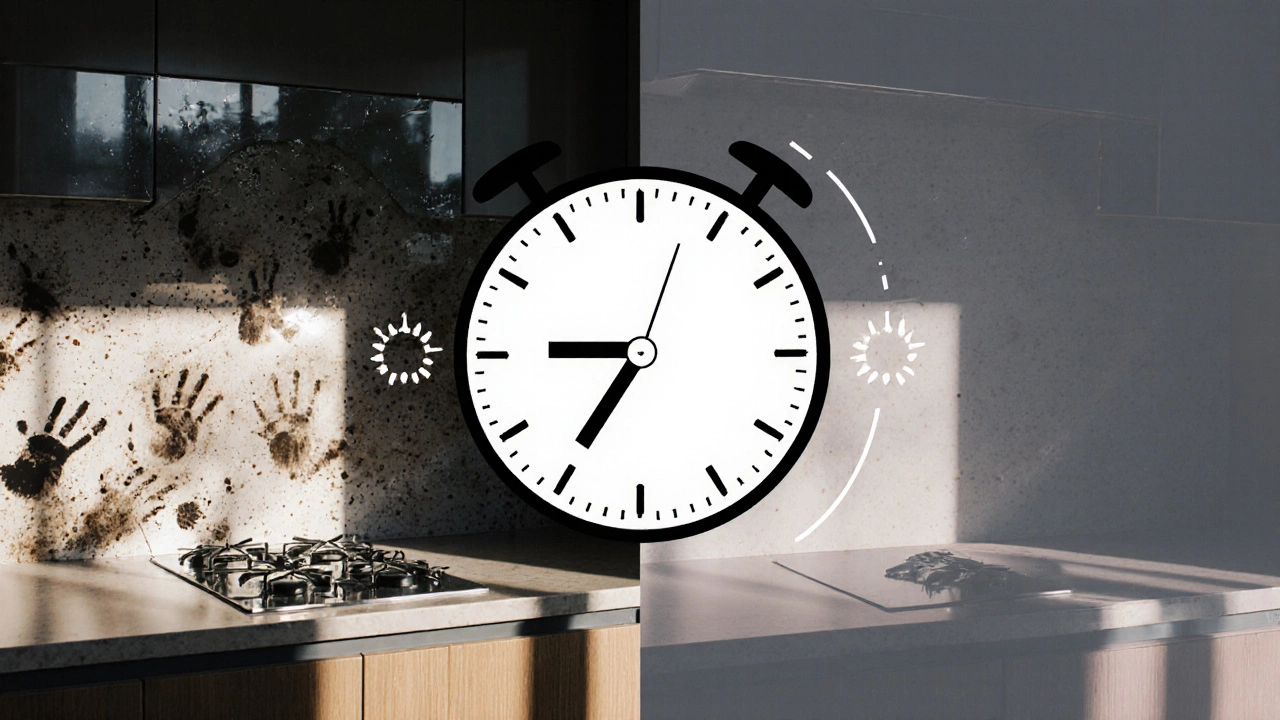 Сравнение глянцевой и матовой поверхности: один с пятнами, другой чистый.