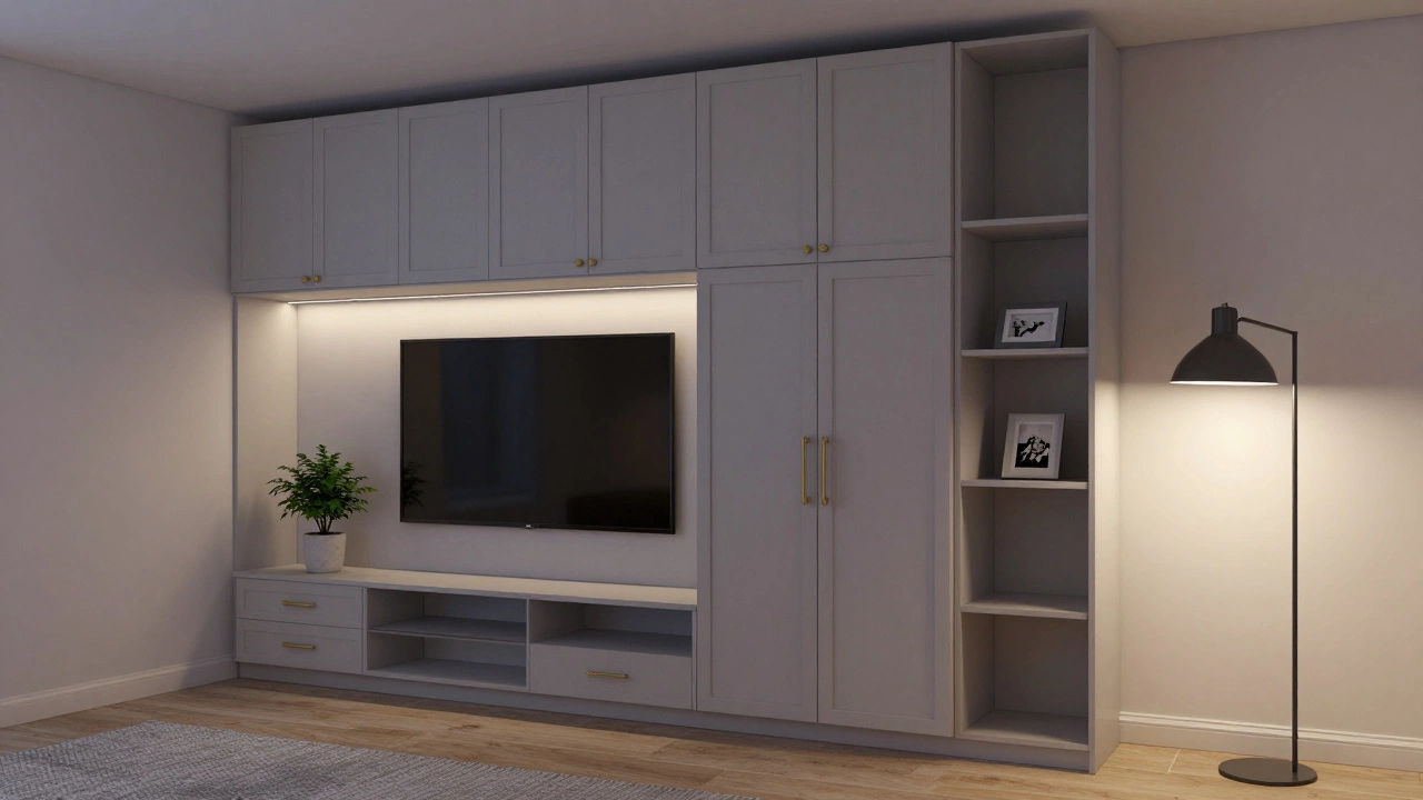 Угловая стенка с телевизором в малогабаритной квартире