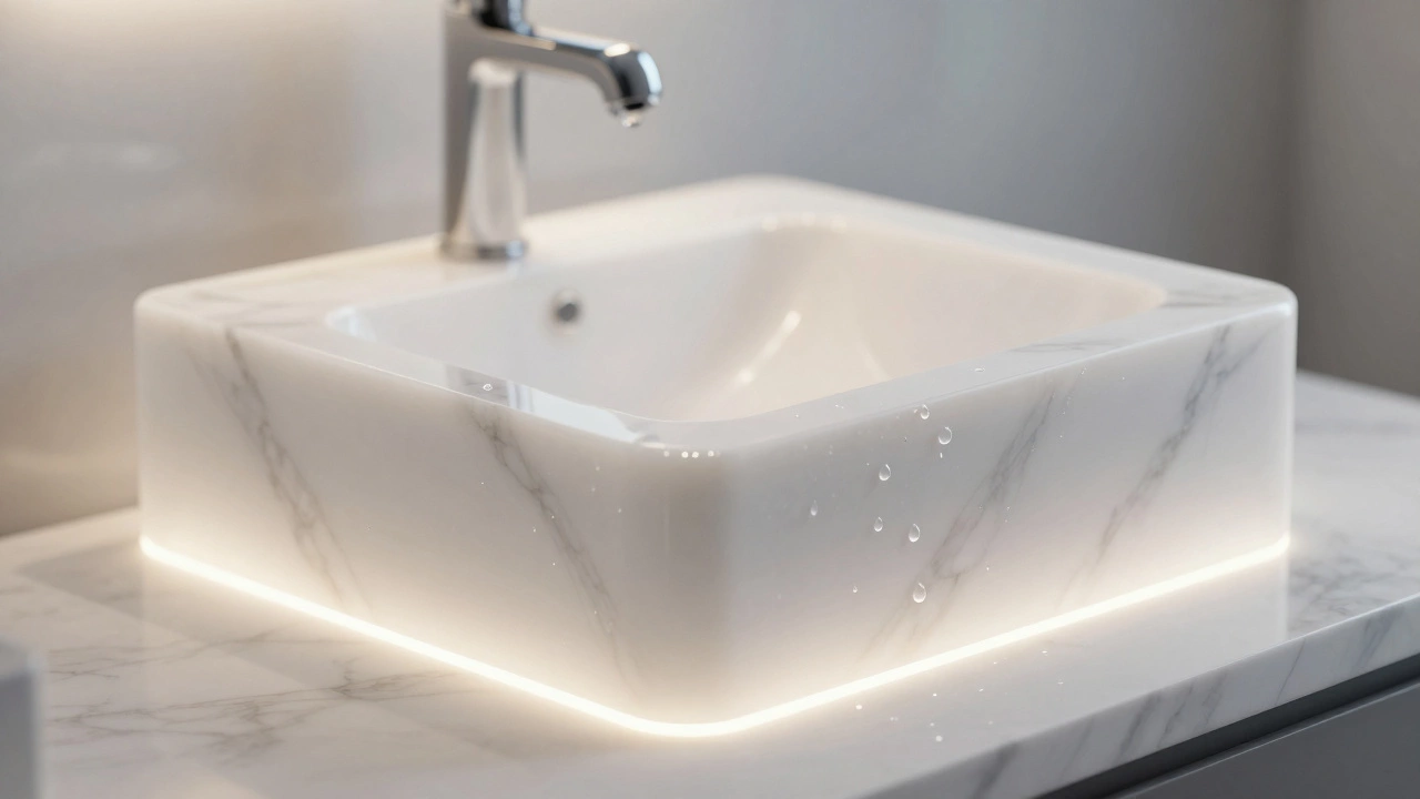 Акриловый камень для короба с бесшовной поверхностью и встроенной подсветкой.