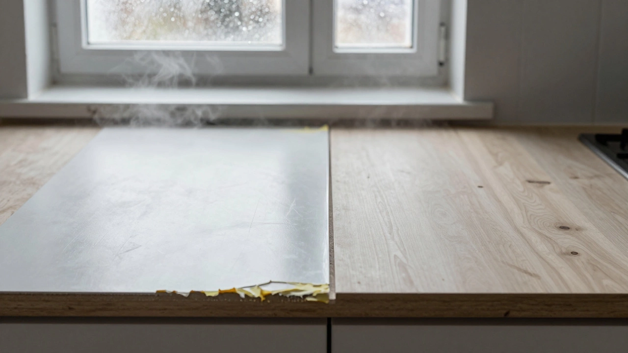 Сравнение: потрескавшийся глянец через год и идеальная матовая поверхность через десять лет.