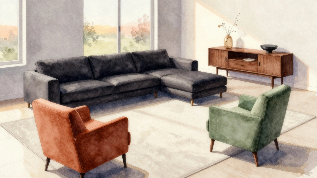 Асимметричная расстановка мебели в гостиной