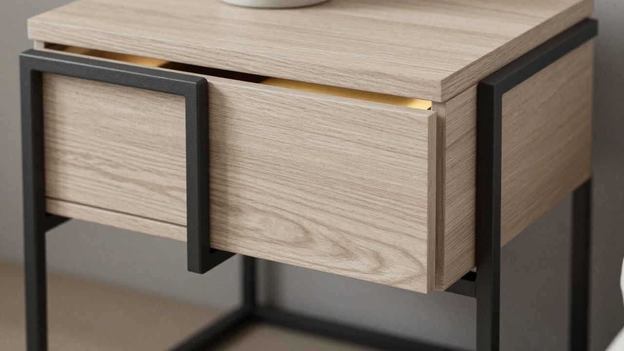 Прикроватная тумба с деталями из дерева и металла