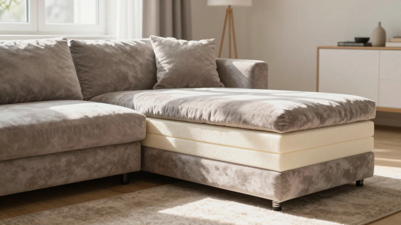 Современный гибридный диван в светлом интерьере гостиной