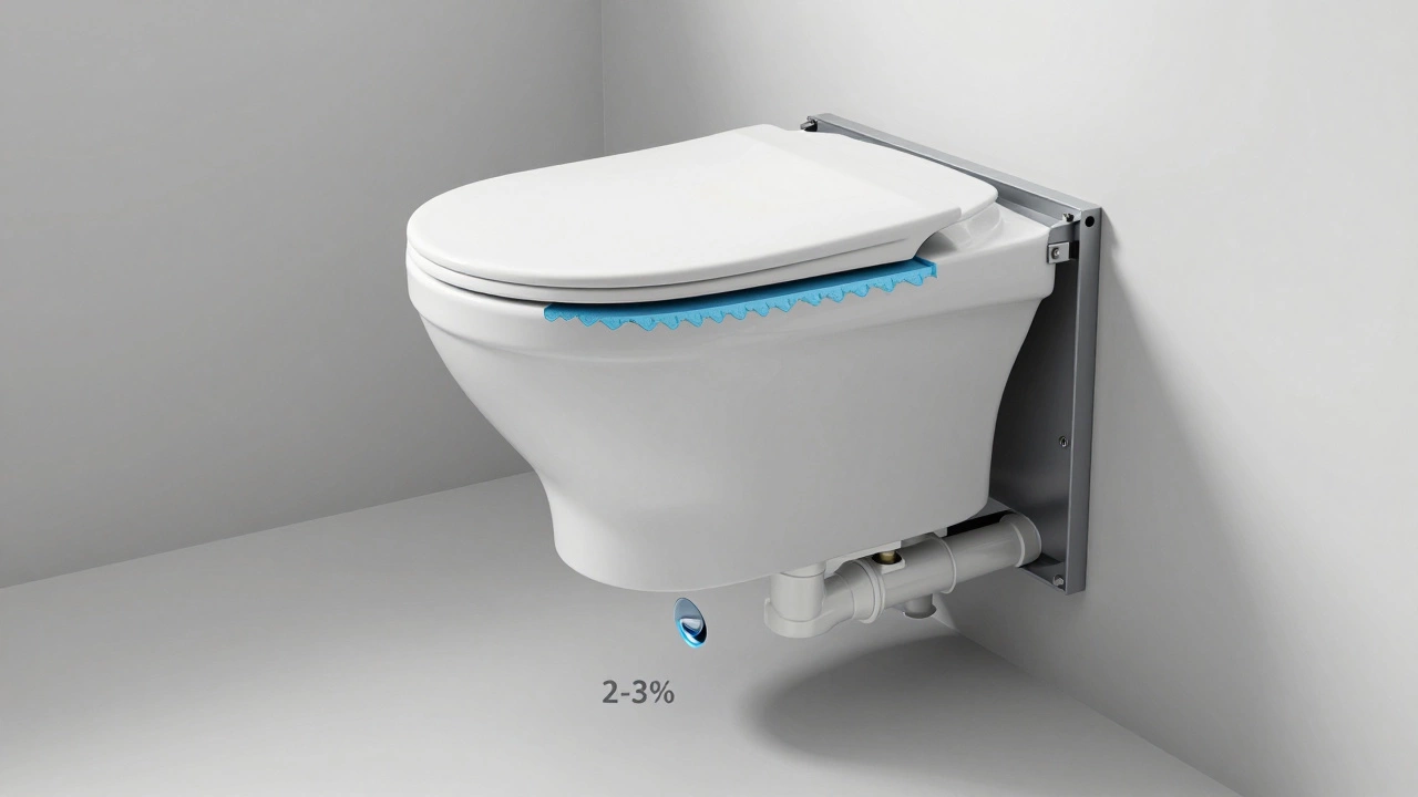 Технический разрез инсталляции подвесного унитаза с правильным уклоном трубы