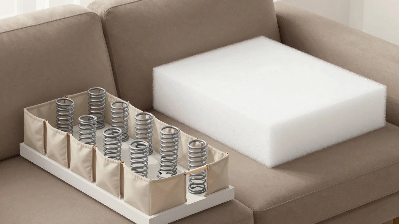 Cross-section view comparing pocket springs and foam filling